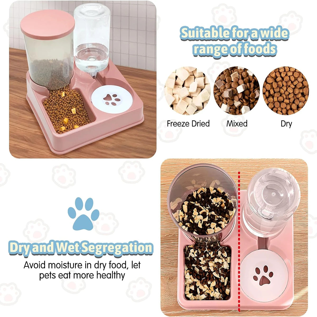 2-in-1 Automatic Cat Feeder and Water Dispenser Set - Tilted Gravity Pet Food and Water Feeder