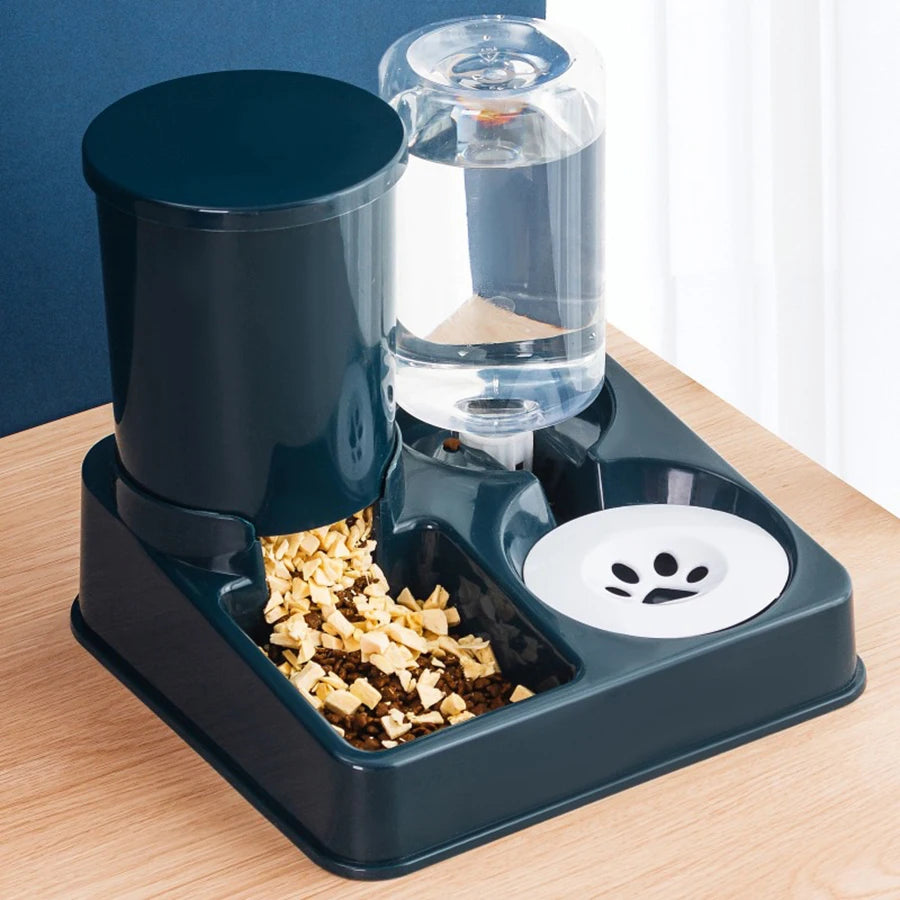 2-in-1 Automatic Cat Feeder and Water Dispenser Set - Tilted Gravity Pet Food and Water Feeder