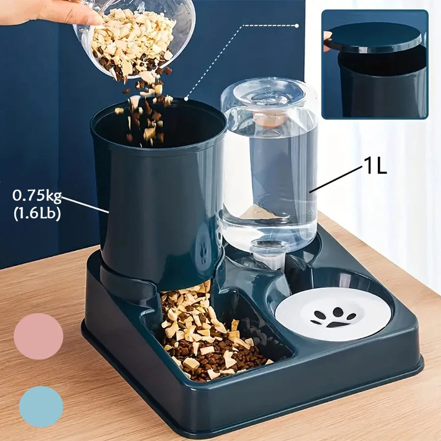 2-in-1 Automatic Cat Feeder and Water Dispenser Set - Tilted Gravity Pet Food and Water Feeder