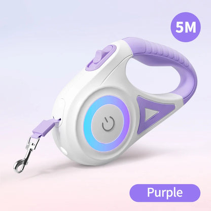 5M Automatic Retractable Dog Leash with LED Light for Enhanced Visibility - Stylish and Functional Flexi Lead for Dogs and Puppies