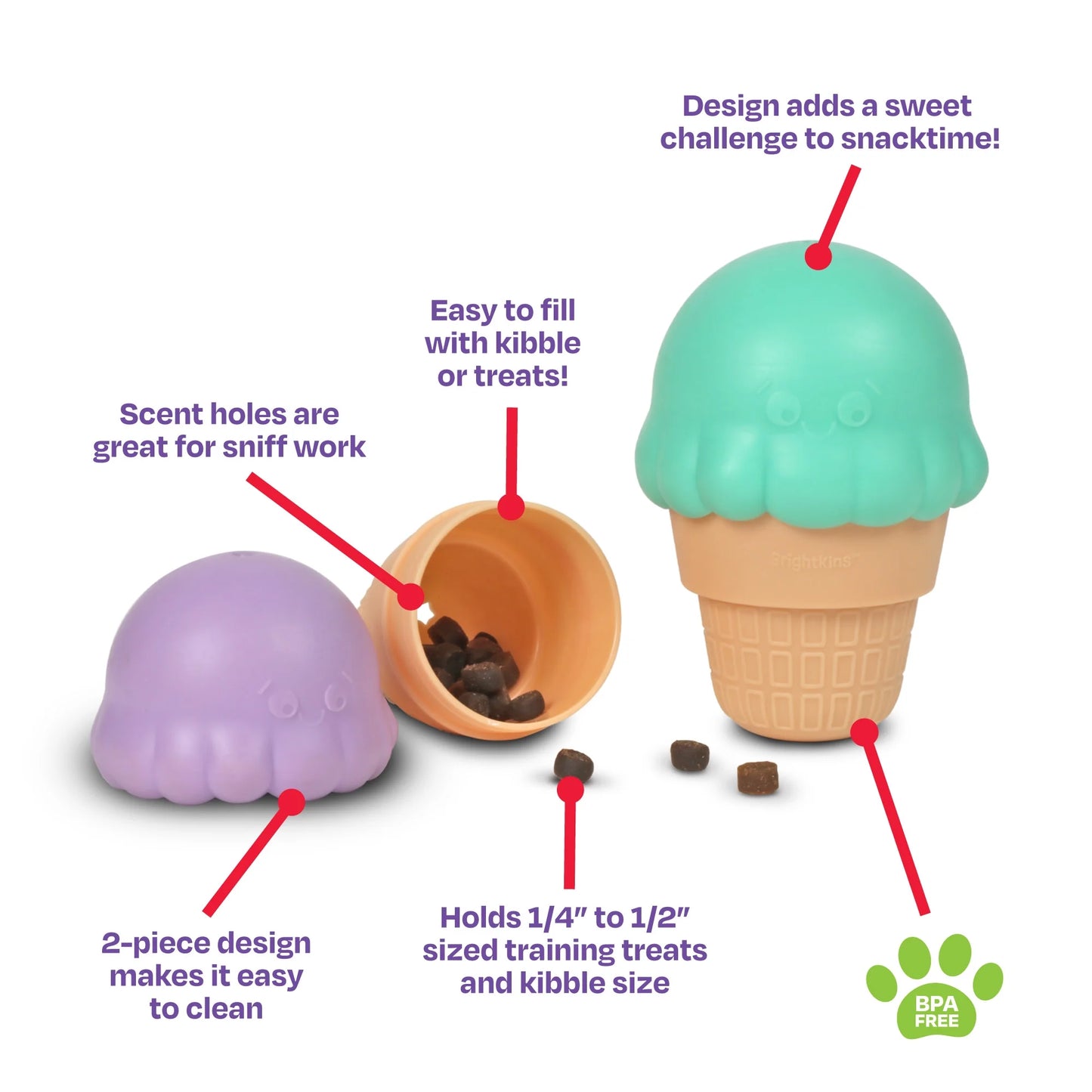 Brightkins Ice Cream Dog Toy Treat Dispenser - Engaging Training Tool for Small and Medium Dogs